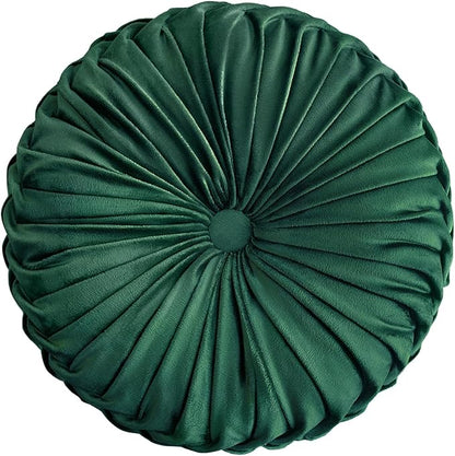 Teieas Round Throw Pillow Velvet Home Decoration Pleated Round Pillow Cushion for Couch Chair Bed Car Emerald Green