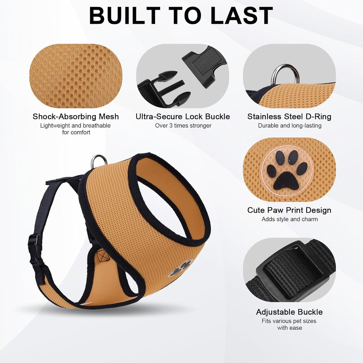 BINGPET No Pull Dog Harness, Soft Mesh Breathable All Weather Vest, Safety Protection Design, Durable Adjustable Step-in Easy Walk Dog Harness for Small Medium Large Dogs (Beige, S)