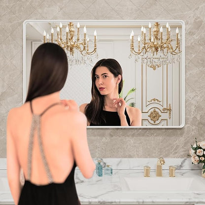 LOAAO 48x32 Inch White Metal Framed Bathroom Mirror