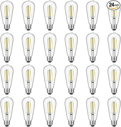 Dimmable Vintage LED Edison Bulb 60W Equivalent, 6W 750Lumens Edison Light Bulbs 5000K Daylight White, ST58 Antique LED Filament Bulb CRI 90+, E26 Medium Base, Clear Glass, Pack of 24