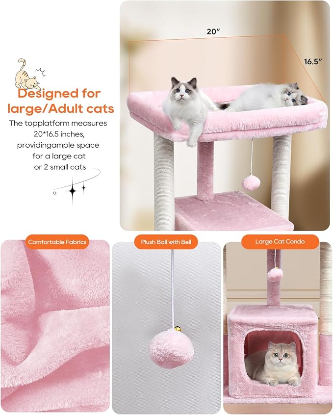 SYANDLVY Small Cat Tree for Indoor Cats Large Adult, 27" Activity Tower with Scratching Posts, Modern House with Padded Perch, Kittens Condo, Cat Cave, Pink