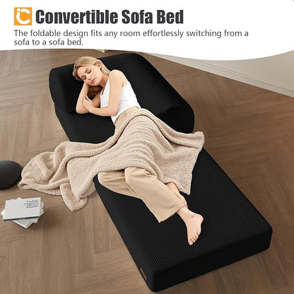 COMAX Folding Sofa Bed, Fold Out Chair Bed, Foldable Sofa, Convertible Sleeper for Adults, Futon Chair Single Small Floor Couch for Spaces, Bedroom Living Room Guest Room, Black