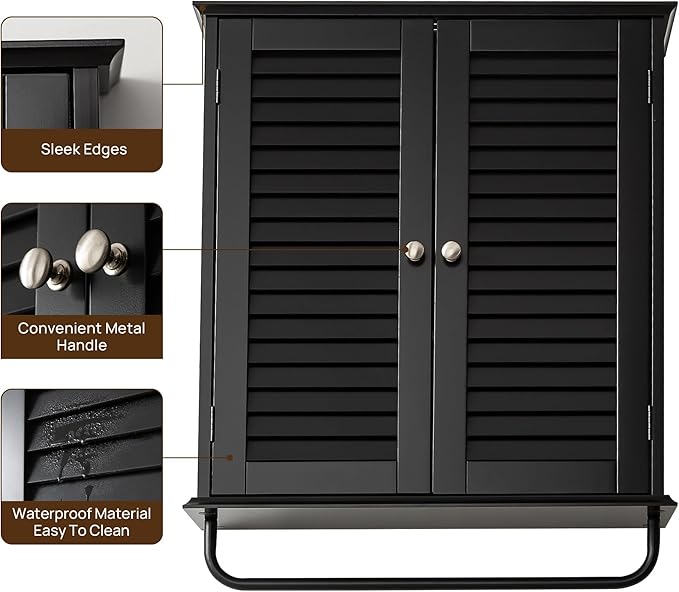 Bathroom Storage Cabinet with Adjustable Wood Shelves & Doors, Made of PDF Wood