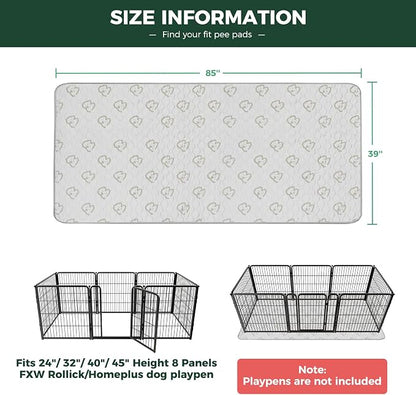 FXW Washable Pee Pads for Dogs, Super Absorbent, 39" x 85", 2 Packs | Machine washable, Non-slip backing, Fits 24"H 8-Panel FXW Rollick/Homeplus Playpens
