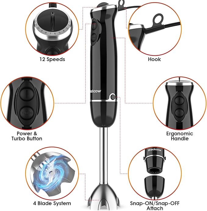 Immersion Blender Set for Kitchen, 500W Extra Quiet Emulsion Blender Handheld