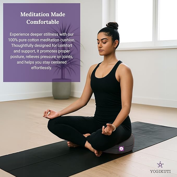 Yogikuti Meditation Cushion – 100% Pure Cotton Zafu for Comfortable Meditation & Yoga – Floor Sitting Pillow for Mindfulness & Support