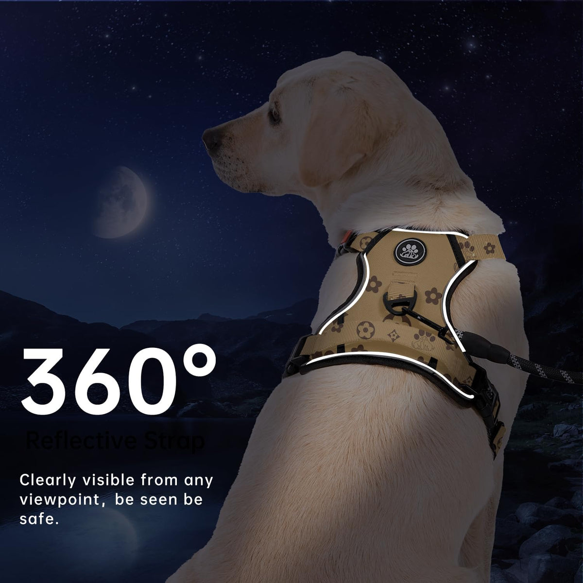 IVY&LANE No Pull Dog Harness with Leash Set, Reflective No Choke Pet Vest,Adjustable Oxford Dog Vest Harness with Easy Control Handle for Large Dogs (Light Brown,L)