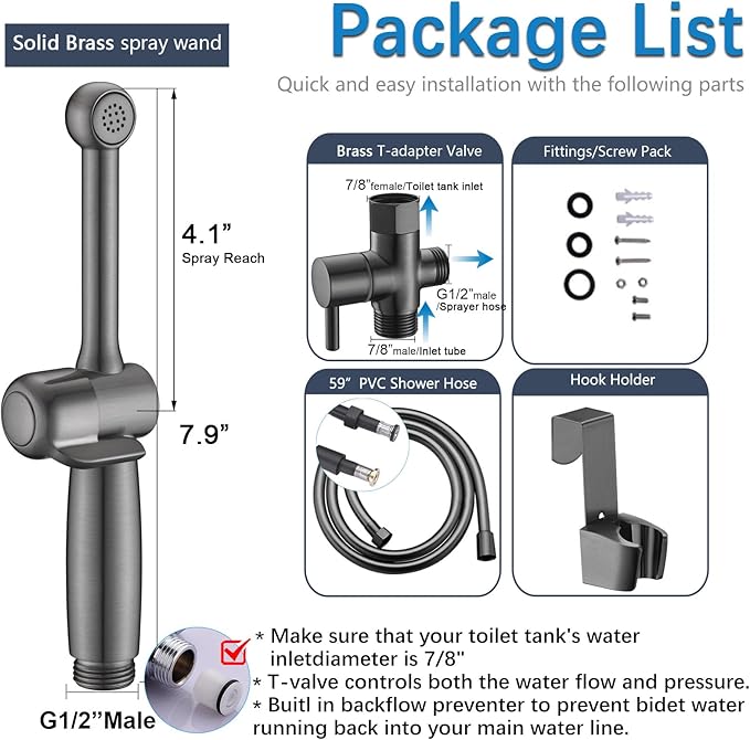 SonTiy Handheld Bidet Toilet Sprayers Black Stainless, Cloth Diaper Sprayer
