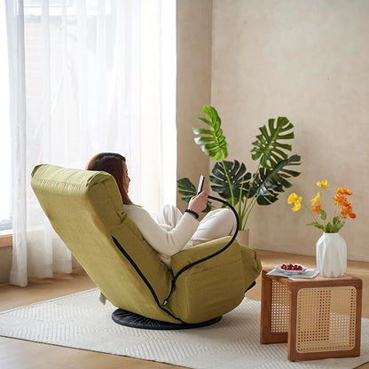 Lounge Sofa Chair with Side Pocket Armrests & Phone Holder. Gaming Chair for TV, Reading,Video,Games.Indoor Floor Chaise in Livingroom, Bedroom.Adjustable Foldable Backres&360° Swivel (Green1)