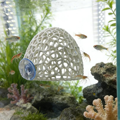 Cave with Suction Cup, Aquarium Betta Fish Hideout Habitat Decor, Stable Resting Hiding Place for Cherry Shrimp, Dwarf Shrimp, Guppy and Small Fish (White)