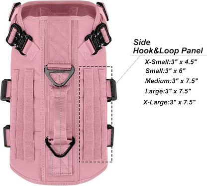 ICEFANG No Pull Tactical Dog Harness for Large Dogs,Adjustable Dog Vest | Control Handle,MOLLE Panel,Front Hook,3 Leash Clips,Soft Padded,for walking training,Pink,Large