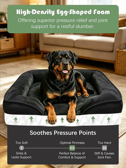 Spotted Play Orthopedic Dog Bed with Sides - Sofa Beds for Extra Large Dogs, Supportive Foam Pet Couch Bed with Washable Removable Cover, Waterproof Lining and Non-Slip Bottom, Black - XL