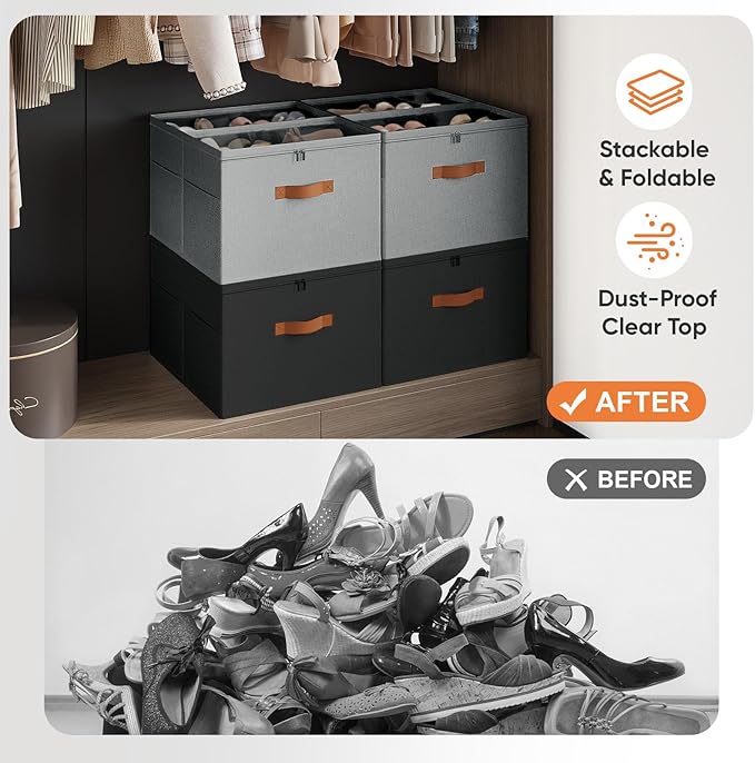 2 Pack Shoe Organizer for Closet, Foldable Shoe Storage Organizer