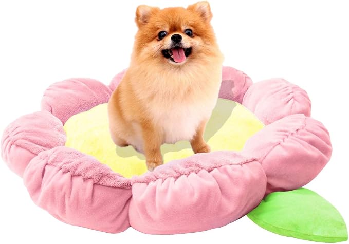 TONBO Soft Plush Small Cute and Cozy Pastel Pink Flower Dog Cat Bed, Washer and Dryer Friendly, (Pastel Pink)