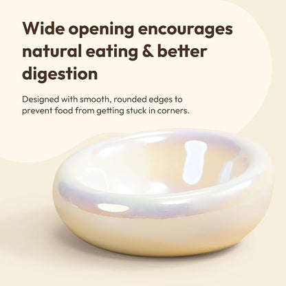 Pebble Pet Bowl Deep Pearl, Ergonomic Dog Cat Feeding Bowl, Flat-Faced Breed, Tilted Ceramic Pet Food Dish, Scooper Eater, Anti-Spill Design, Dishwasher Safe, Modern Pet Bowl, Dry & Wet Diet