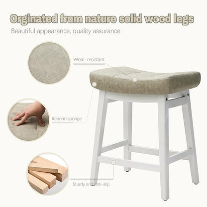 RNKSFX Counter Height Bar Stool Kitchen Counter Modern Backless Barstool with Upholstered Faux Leather Seat and Solid Wood Leg Farmhouse 24 inch Bar Chair, Light Grey + White, 1pc