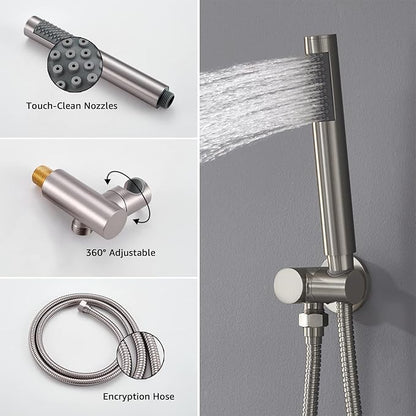 Iriber Brushed Nickel Shower System Wall Mounted Shower Faucet Mixer Set