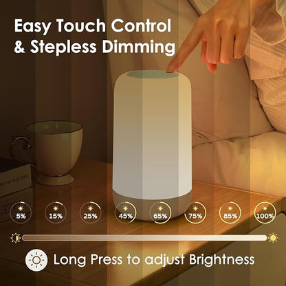 COOLNIGHT Touch Lamps for Nightstand Lamp, 16 Colors Mood Lighting Battery Powered Lamp,Dimmable Night Light for Kids,1800mah Rechargeable Lamps for Bedroom, Cordless Battery Mini Portable