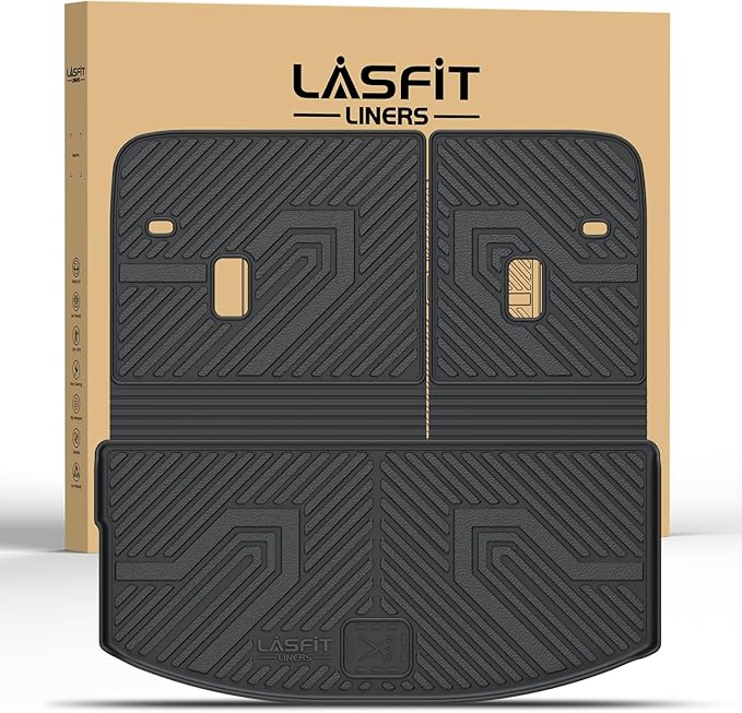 LASFIT Cargo Mat and Backrest Mat for Mazda CX-90 / CX 90 PHEV 2024 2025 2026 7&8 Seats(Not for 6 Seats) TPE Custom Fit All Weather Trunk Liner Waterproof CX90/CX90 PHEV Cargo Tray Accessories, Black