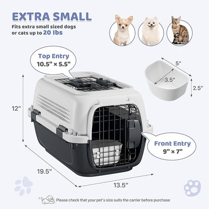 Magshion 18 Inch Hard-Sided Dog Cat Carrier, Grey | Top&Front Door Access, Plastic Dog Kennel for Traveling, Durable Handle, Ventilation, Detachable Pet Bowl, For Pet Up 20 lbs