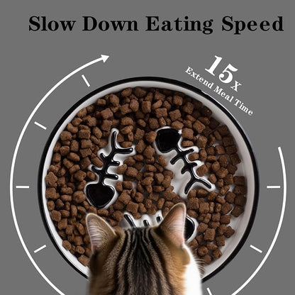 Ceramic Cat Bowls Set, Whisker-Friendly Feeding Dishes, Wet & Dry Food, 2-Pack