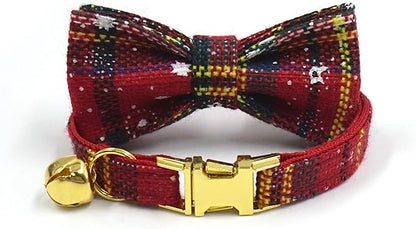 Personalized Cat Collar with Bells,Velvet Customized Small Cat Collar with Name Tag,Pet Collar with Name Phone Number Engraved ID Tags for Boy and Girl Kitten Cats (Red Christmas cat Collar)