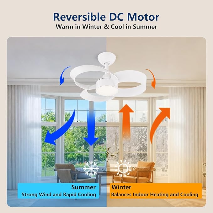 FANX 22 Inch Ceiling Fan with Light and Remote, Quiet DC Motor, Dimmable LED