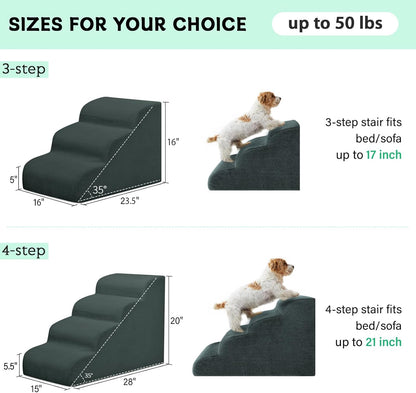 Dog Stairs Steps for High Bed, 3 Steps Pet Steps for Small Dogs Non-Slip Removable Washable Cover Ramp for Indoor Outdoor Car Couch Sofa, Dark Gray