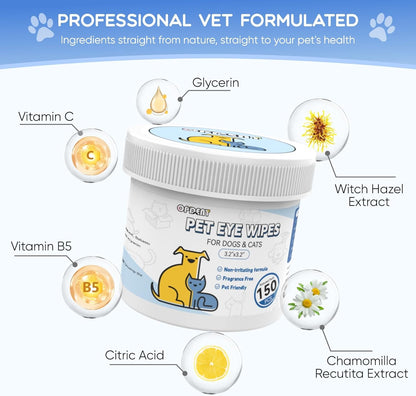 150Pcs Eyes Wipes for Dogs - Tear Stain Remover for Dogs - Dog Eye Cleaner, Eye Debris, Discharge, Mucus Secretions - Eye Wipes for Dogs & cat Eye Wipes - 3.2 inches
