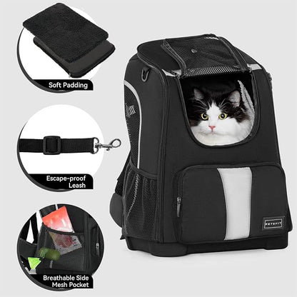 Petsfit Pet Dog Carrier Backpack with Upgraded Weight Reduction Design, Cat Dog Backpack with Large Ventilations, Easy-Fit for Traveling Hiking Camping for Small Medium Dogs and Cat, Black