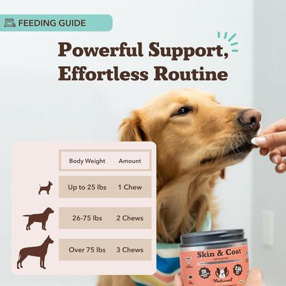 Natural Dog Company Omega Skin & Coat Chews, Vet Strength Supplement, Itchy Skin Relief, Moisture Balance & Coat Hydration, Biotin & Vitamin E, Dry Skin Care, Vet-Recommended, USA Made, 90 Ct