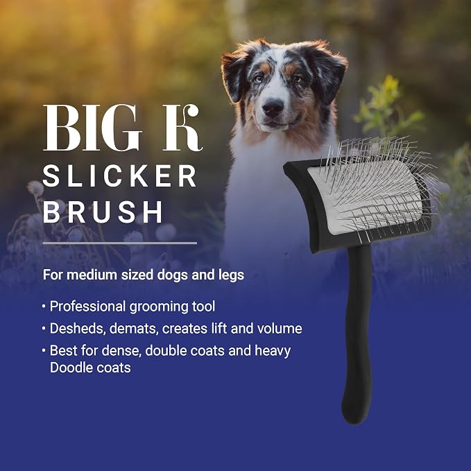 Chris Christensen Big K Dog Slicker Brush for Dogs (Goldendoodles, Labradoodles, Poodles), Groom Like a Professional, Fluff Detangle Style, Saves Time Energy, Black, Medium