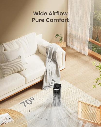 PNTCK Fan for Bedroom, 3 Speeds Max 23ft/s, 70° Oscillating Desk Fan, Bladeless