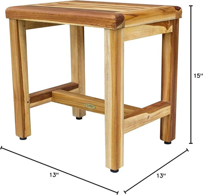 EcoDecors 18 Inch Natural Teak Waterproof Teak Wood Shower Bench Stool Seat Chair For Inside Shower Provides Safety, Storage, and Organization For Bathroom Accessories