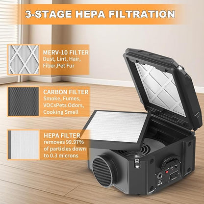 M-T Air Scrubber with 3 Stage Filtration, Stackable Negative Air Machine