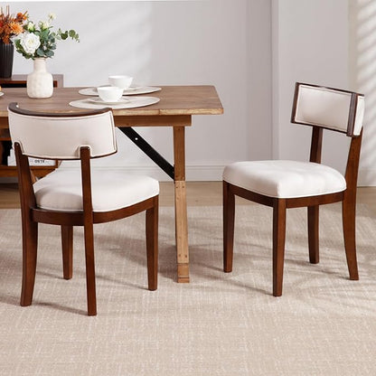 DM Furniture Dining Chairs Set of 4 Linen Fabric Upholstered Dining Room Chairs with Curved Backrest Mid Century Modern Farmhouse Kitchen Chair Solid Wood Side Chairs for Living Room/Restaurant