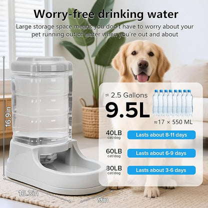 Kenond 2.5 Gallon Large Dog Water Dispenser, Automatic Gravity Water Bowl | Wide Mouth, Easy to Clean/ Gravity Filled/ Large Capacity/ Multi Pet Home