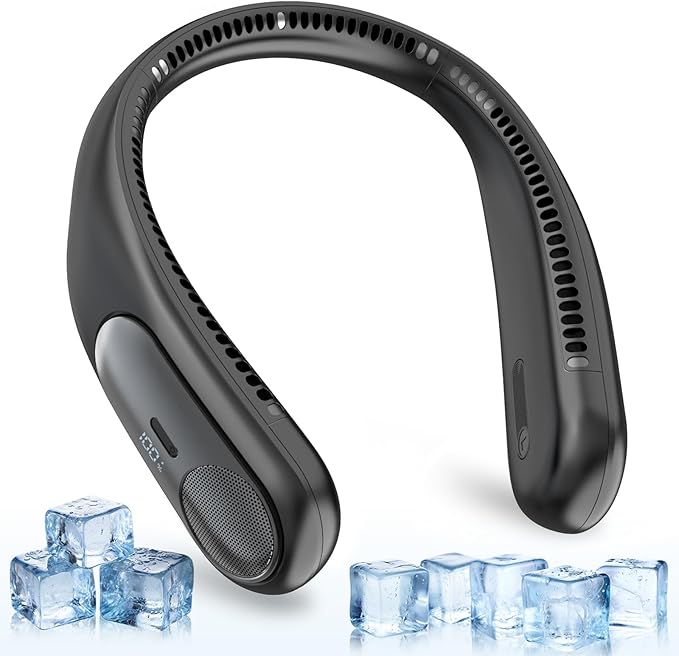 Portable Neck Fan, Personal Wearable Bladeless Fan, LED Display, 6000mAh USB
