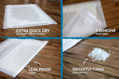 Bulldogology Pee Pads for Dogs XL with Adhesive Sticky Tape (24x35) Dog Puppy Pads Extra Large, Disposable Puppy Pads, Dog Training Wee Pads 6 Layers with Bullsorbent Polymer Tech (40-Count, White)