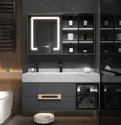 Floating Bathroom Vanity with Sink, 32IN Bathroom Vanities Cabinet Includes LED