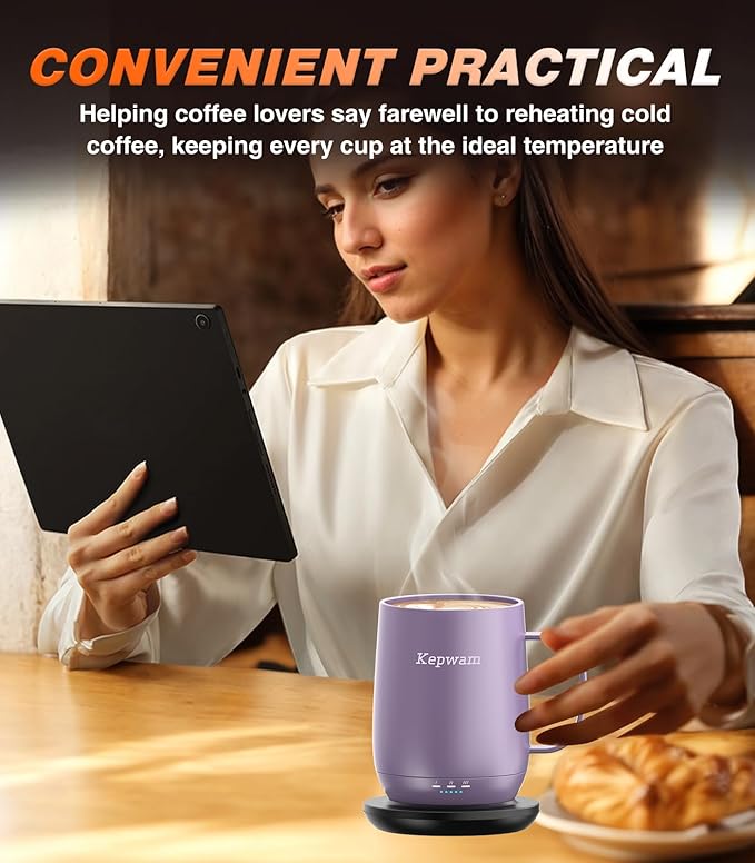 Kepwam Self Heating Coffee Mug T2, 16oz Smart Heated Coffee Mug, 150 Min