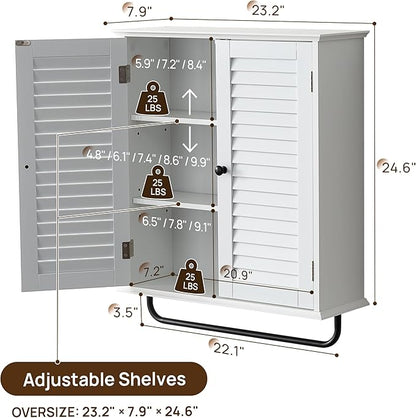 Bathroom Storage Cabinet with Adjustable Wood Shelves & Doors, Made of PDF Wood