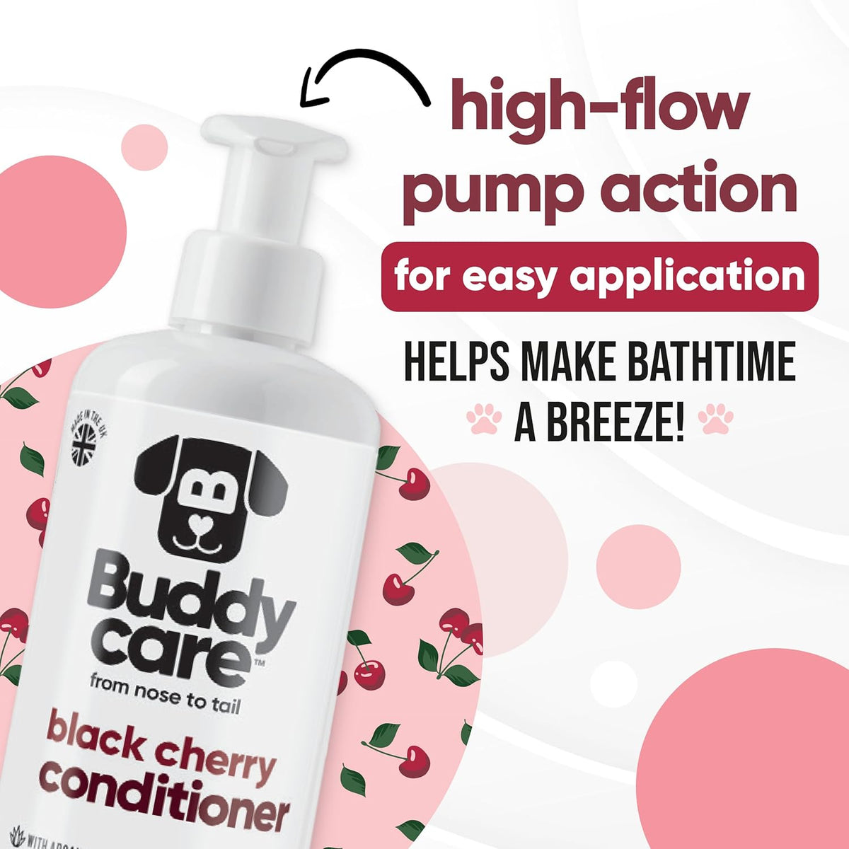 Black Cherry Dog Conditioner (16.90oz) Made with Aloe Vera, Argan Oil & Pro Vitamin B5 | Detangle Matted Coats & Relieve Sensitive & Itchy Skin, Suitable for Puppies from 8 Weeks, Vegan