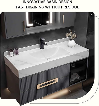 Floating Bathroom Vanity with Sink, 24IN Bathroom Vanities Cabinet Includes LED