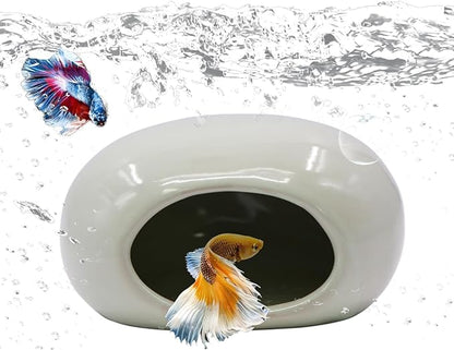 Saim Aquarium Ceramic Cave Decorations, Betta Fish Tank Accessories for Shrimp Cichlid Hiding Breeding Small Fish Bowl Hide Toys Hideout House - Light Green