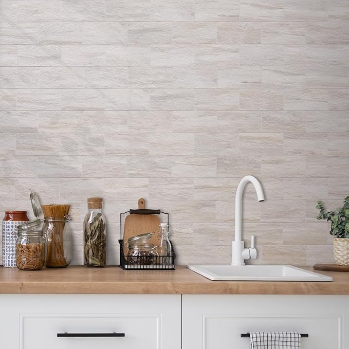 AULIGET 100-Piece Beige Slate Peel and Stick Backsplash Wall Tiles, Laundry Room