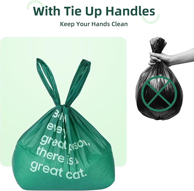 125 Count Cat Poop Bags with Handle, 100% Compostable & Biodegradable for Kitty Dog Pet Waste, Cornstarch-Based Disposable Litter Trash Bag, Extra-Thick, Leak Proof, Easy to Tie, Unscented