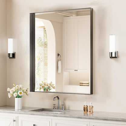 Koonmi 24x36 Inch Black Metal Framed Bathroom Mirror