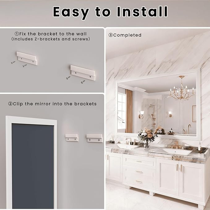 Amorho Bathroom Mirror, 48x40 Inch White Framed Bathroom Mirrors