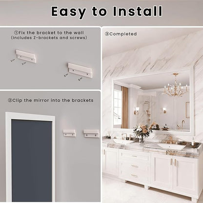 Amorho Bathroom Mirror, 48x40 Inch White Framed Bathroom Mirrors